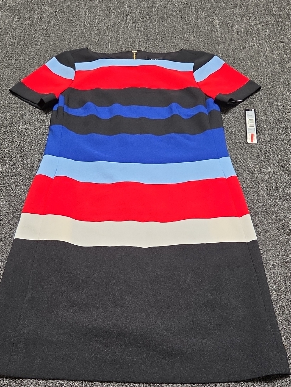(#1) Tahari Striped Midi Shift Dress in Red, Blue, Black, Light Blue, Cream